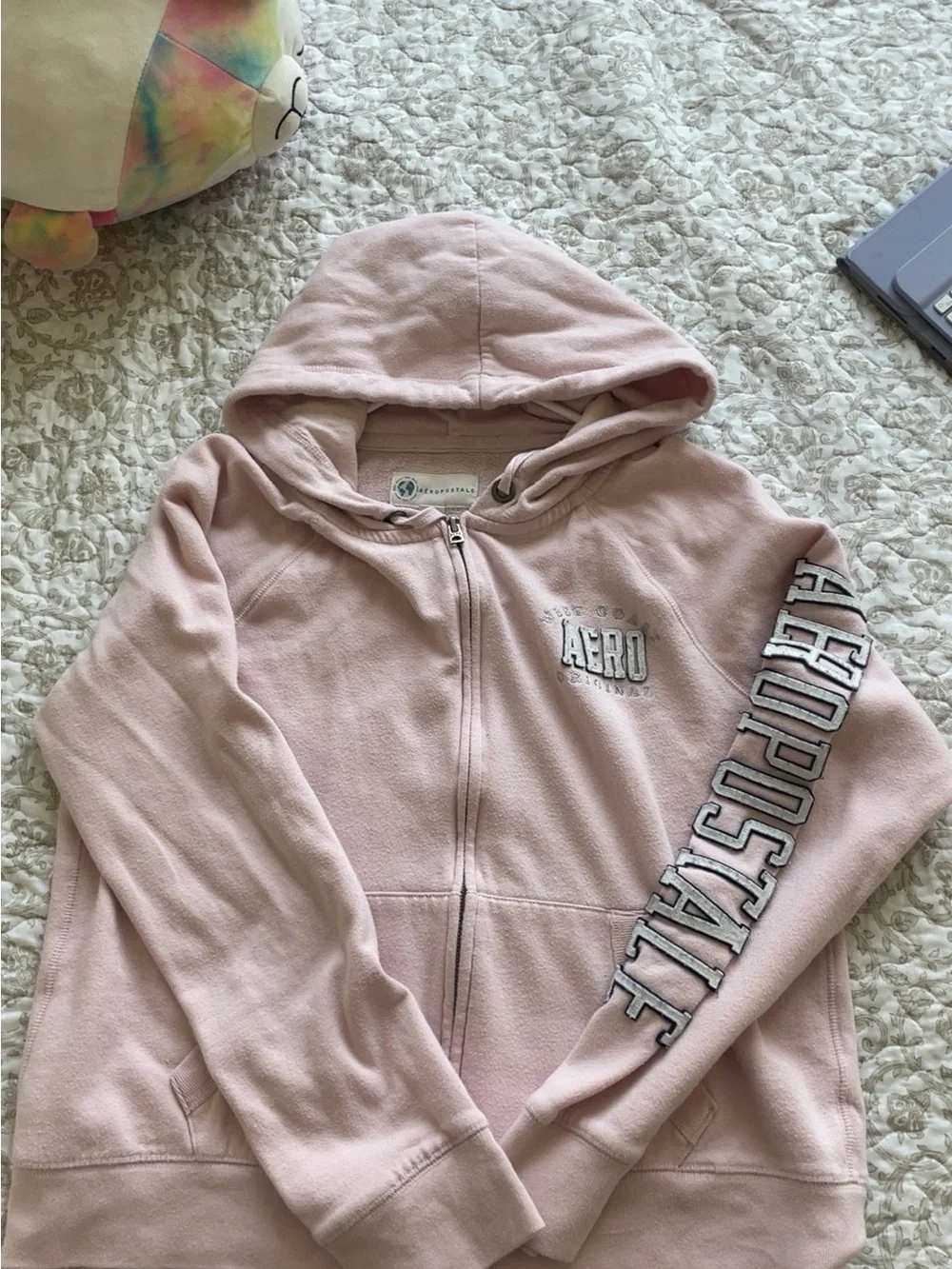 Aeropostale Light Pink Full-Zip Hoodie with Sleeve Logo
